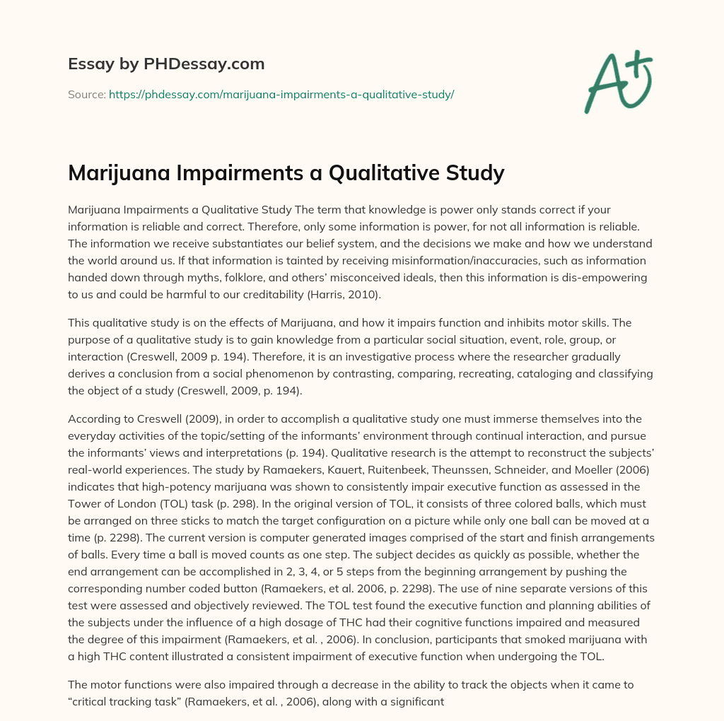 Marijuana Impairments a Qualitative Study essay
