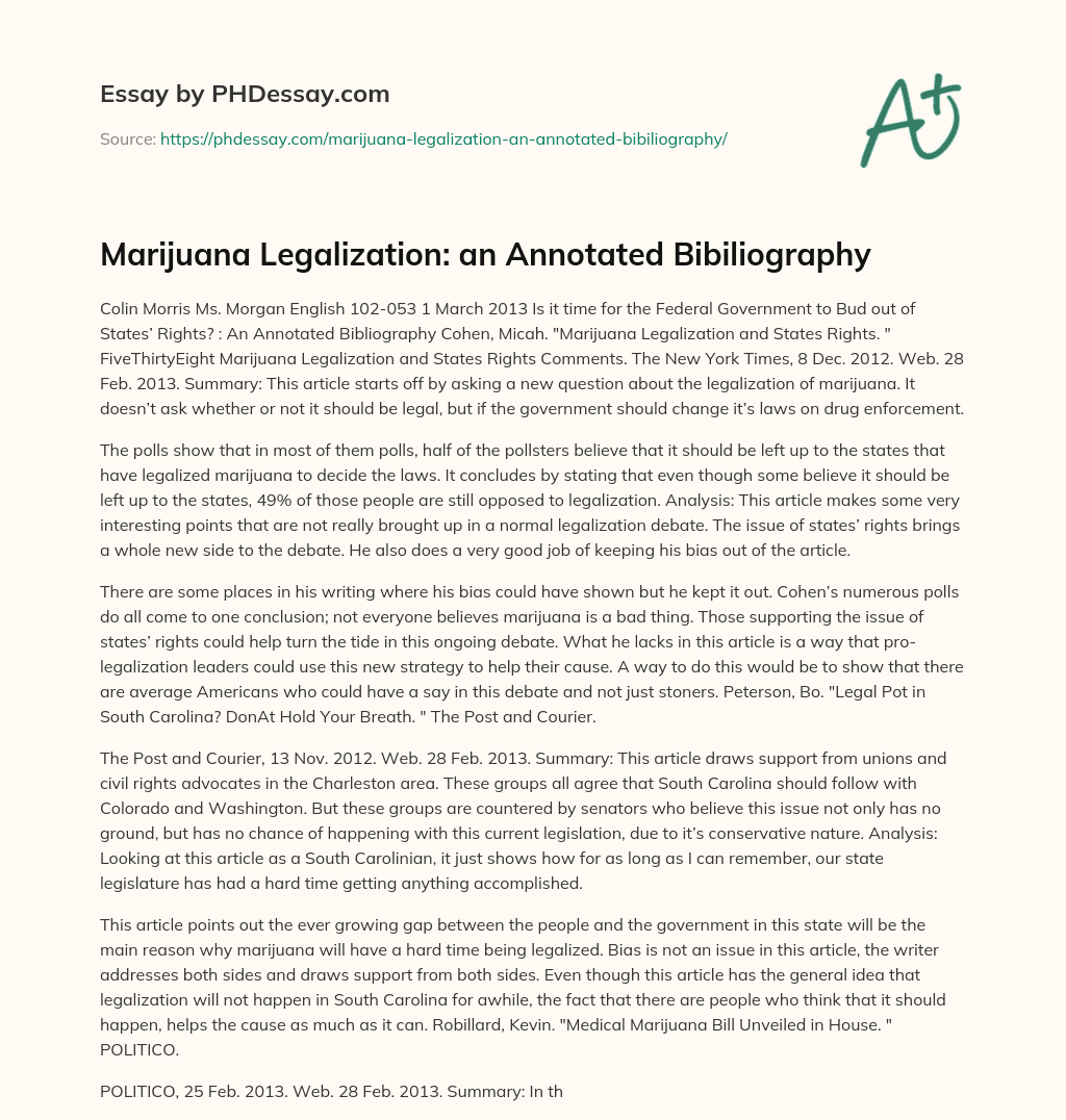 Marijuana Legalization: an Annotated Bibiliography essay