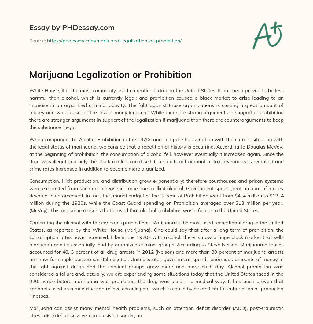 Marijuana Legalization or Prohibition essay