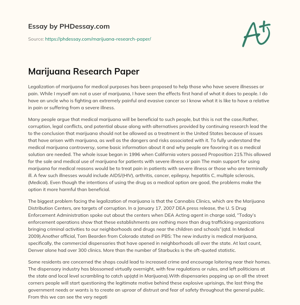 Marijuana Research Paper essay