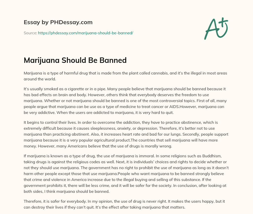 Marijuana Should Be Banned essay