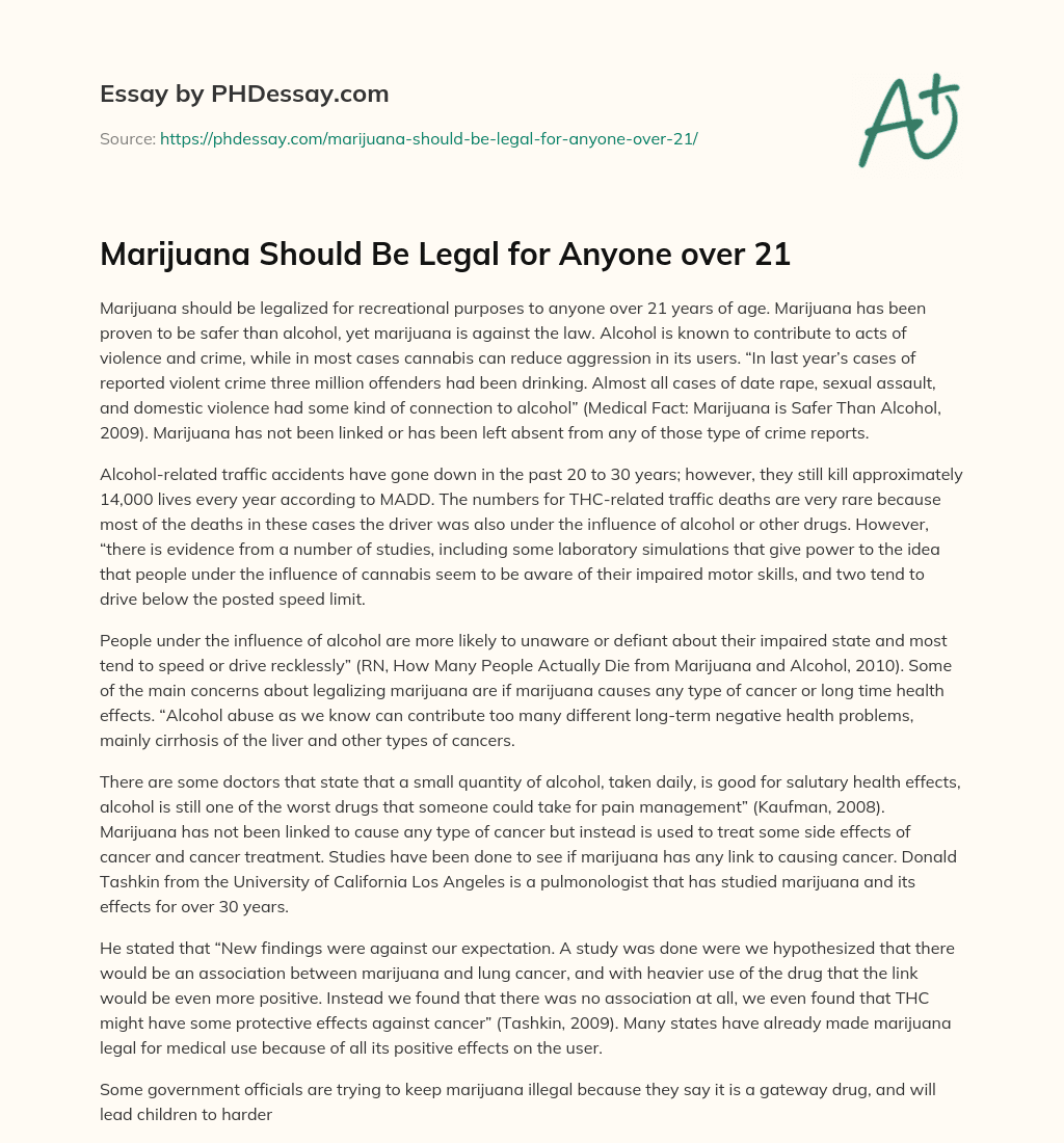 Marijuana Should Be Legal for Anyone over 21 essay