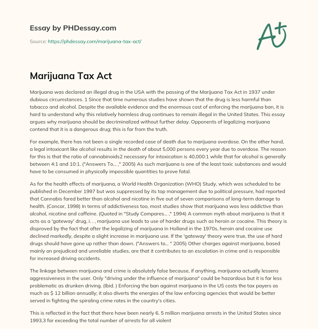Marijuana Tax Act essay