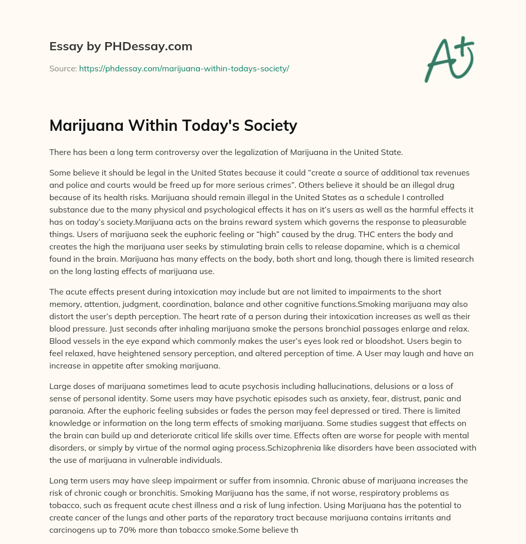 Marijuana Within Today’s Society essay