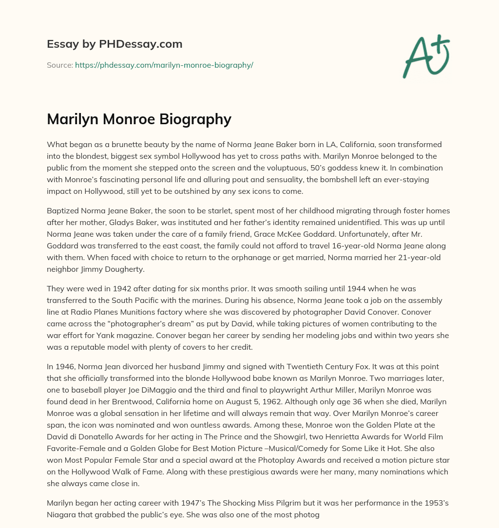 Marilyn Monroe Biography essay