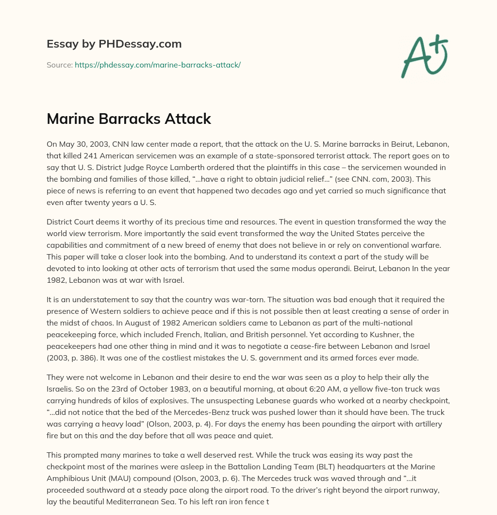 Marine Barracks Attack essay