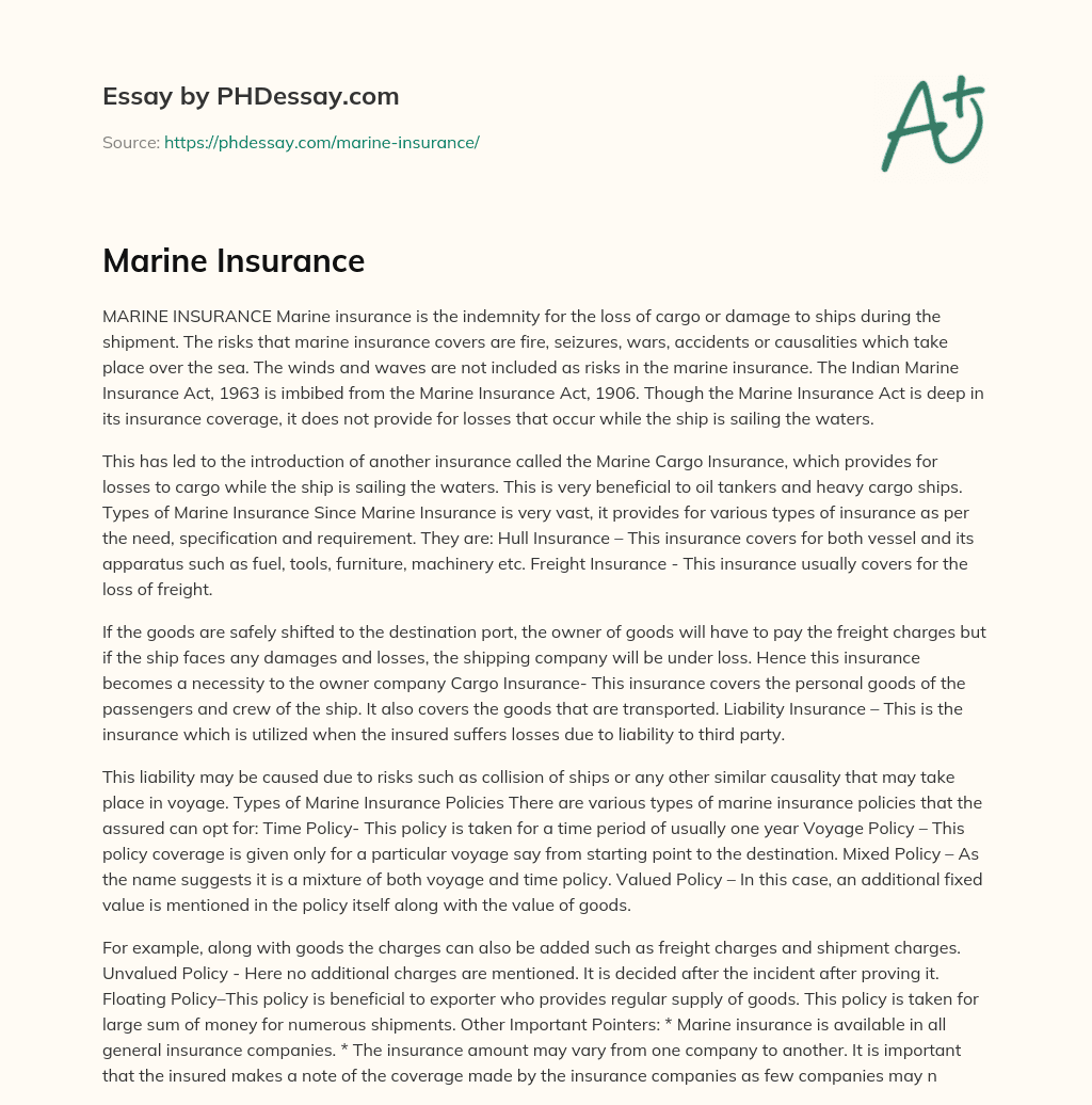 Marine Insurance essay