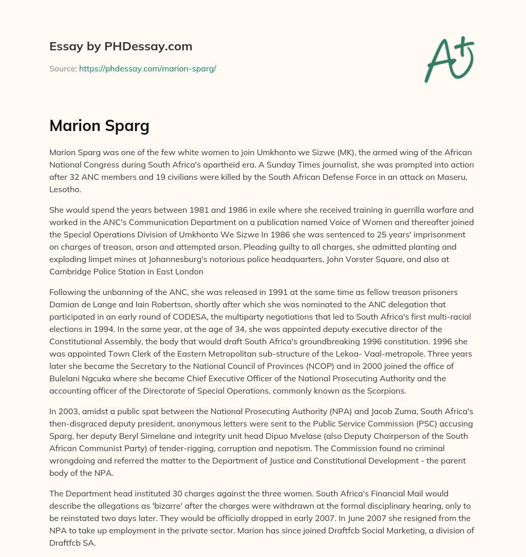 Marion Sparg essay