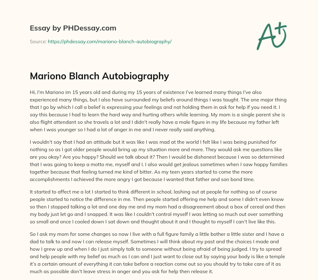 Mariono Blanch Autobiography essay