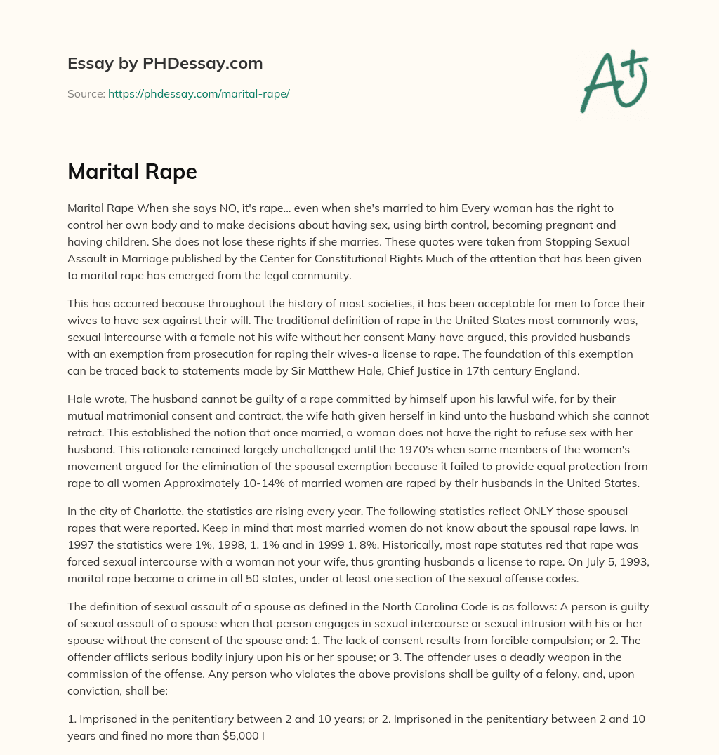 Marital Rape: The Right to Control One’s Own Body in Marriage essay