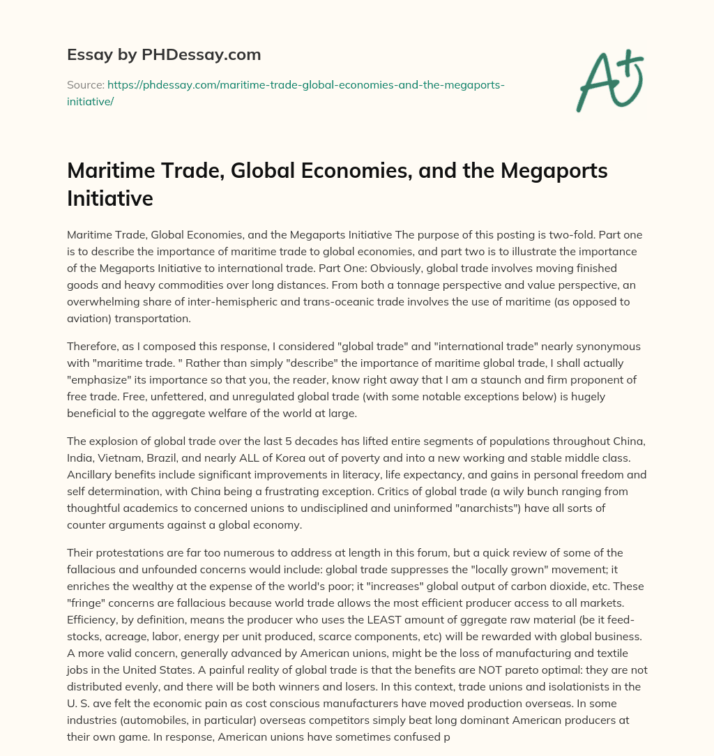 Maritime Trade, Global Economies, and the Megaports Initiative essay