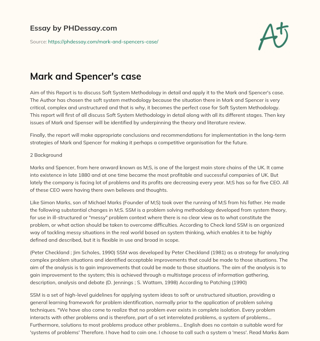 Mark and Spencer’s case essay