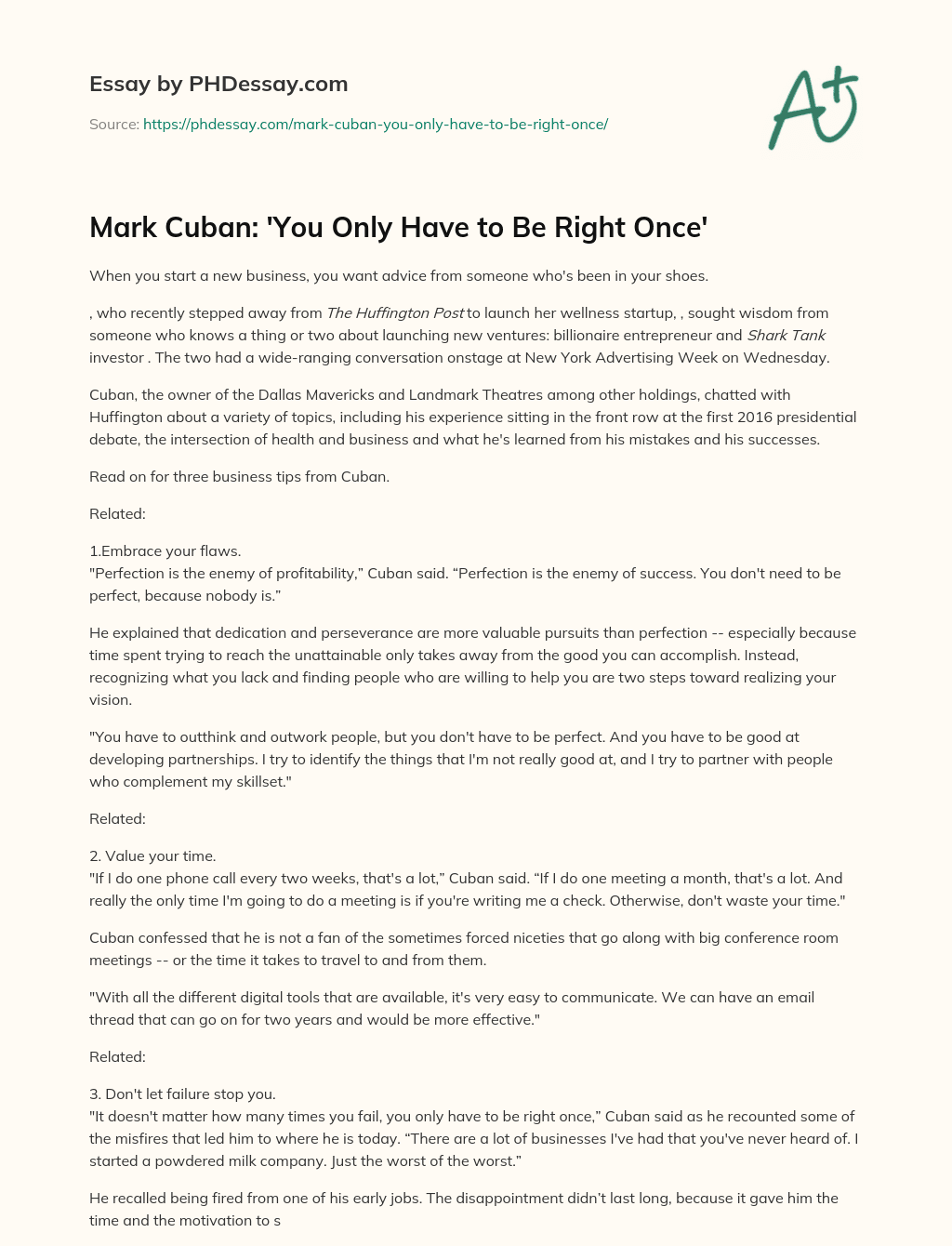 Mark Cuban: ‘You Only Have to Be Right Once’ essay
