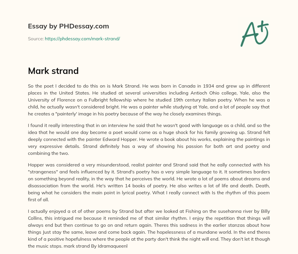 Mark Strand: A Poet’s Connection to Art and Death essay