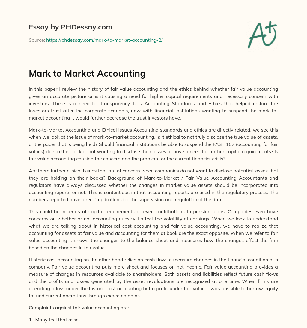 Mark to Market Accounting essay