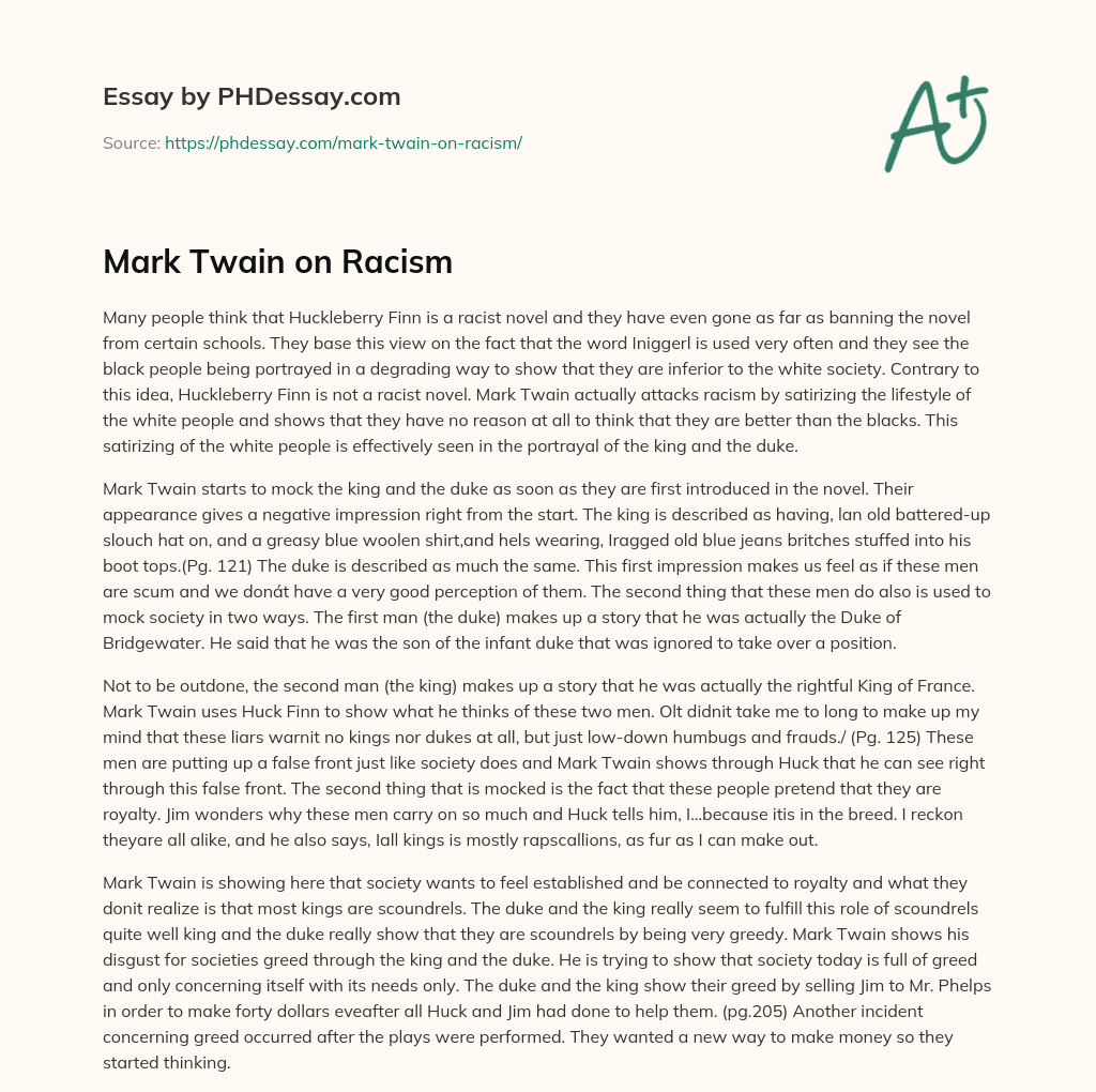 Mark Twain on Racism essay