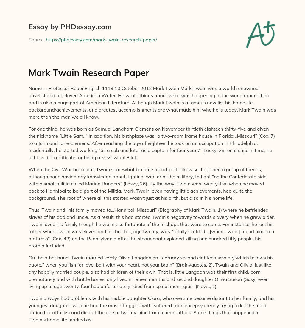 Mark Twain Research Paper essay