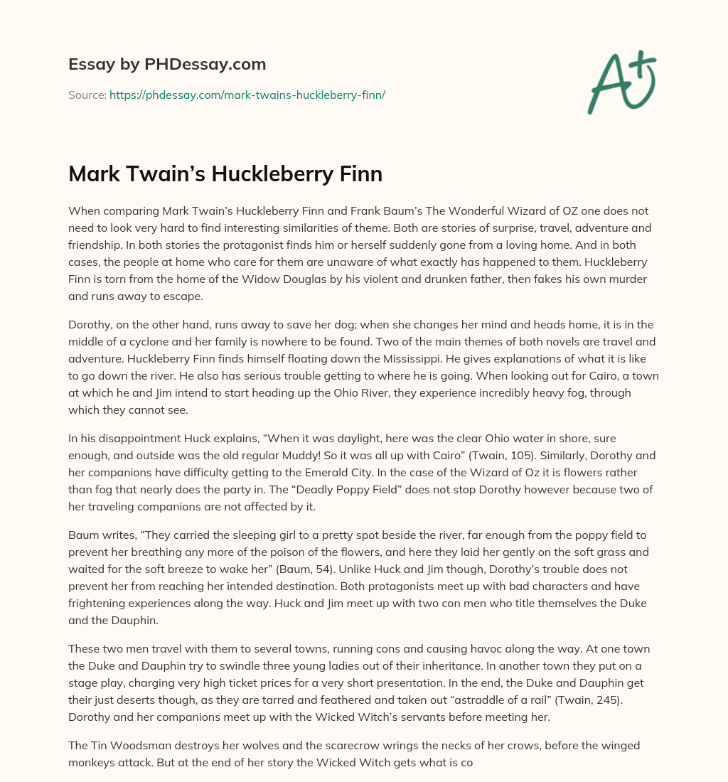 Mark Twain’s Huckleberry Finn essay