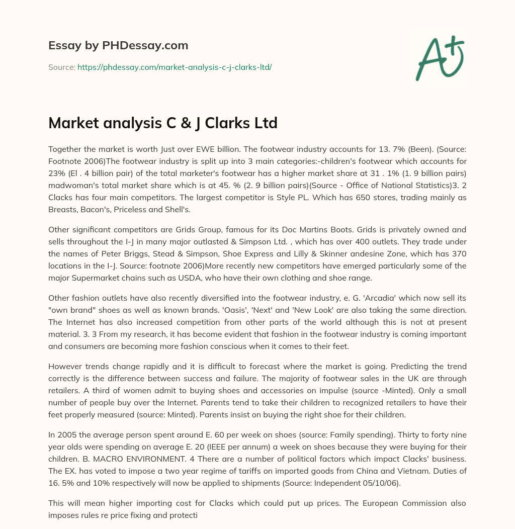 Market analysis C & J Clarks Ltd essay