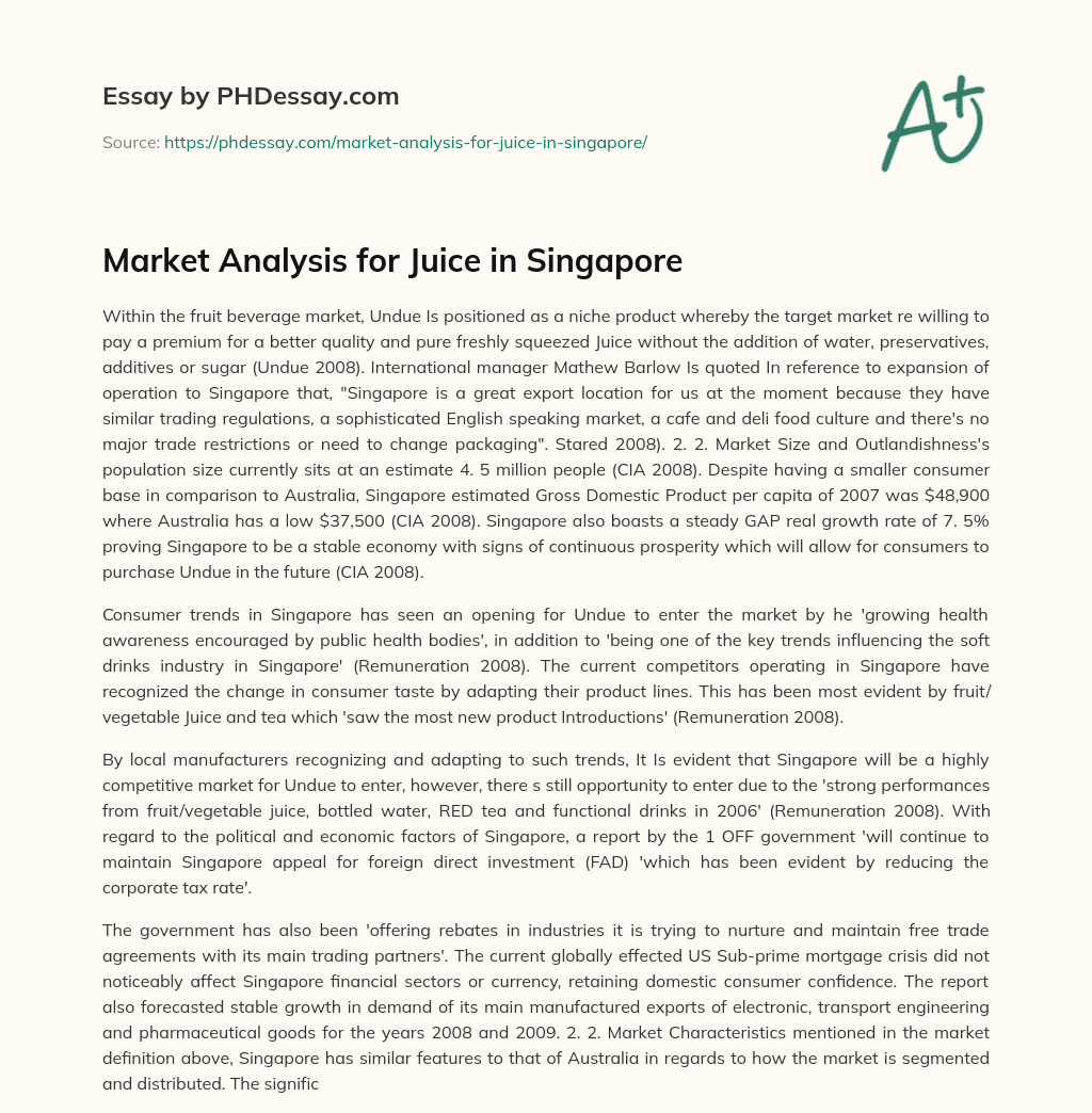 Market Analysis for Juice in Singapore essay