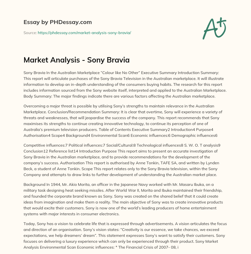 Market Analysis – Sony Bravia essay