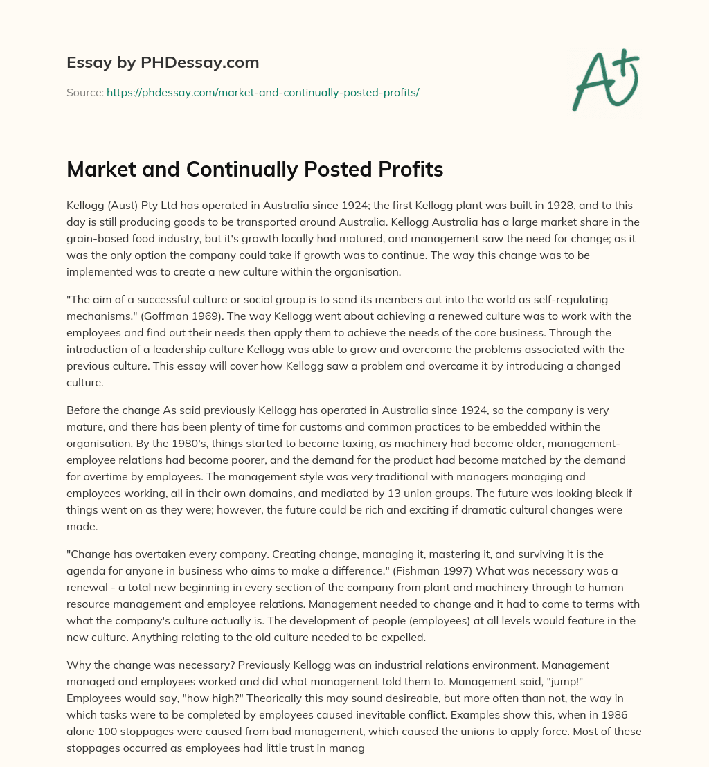 Market and Continually Posted Profits essay