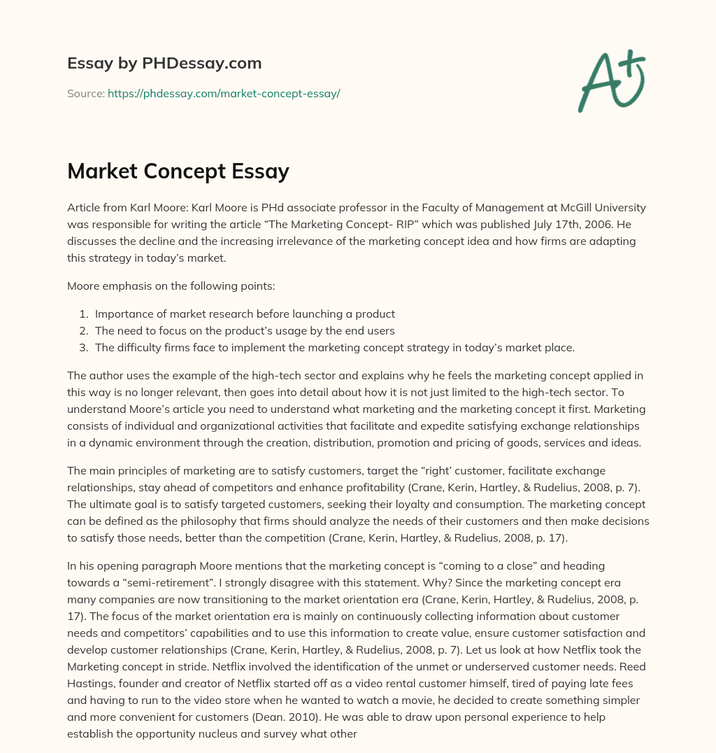 Market Concept Essay essay