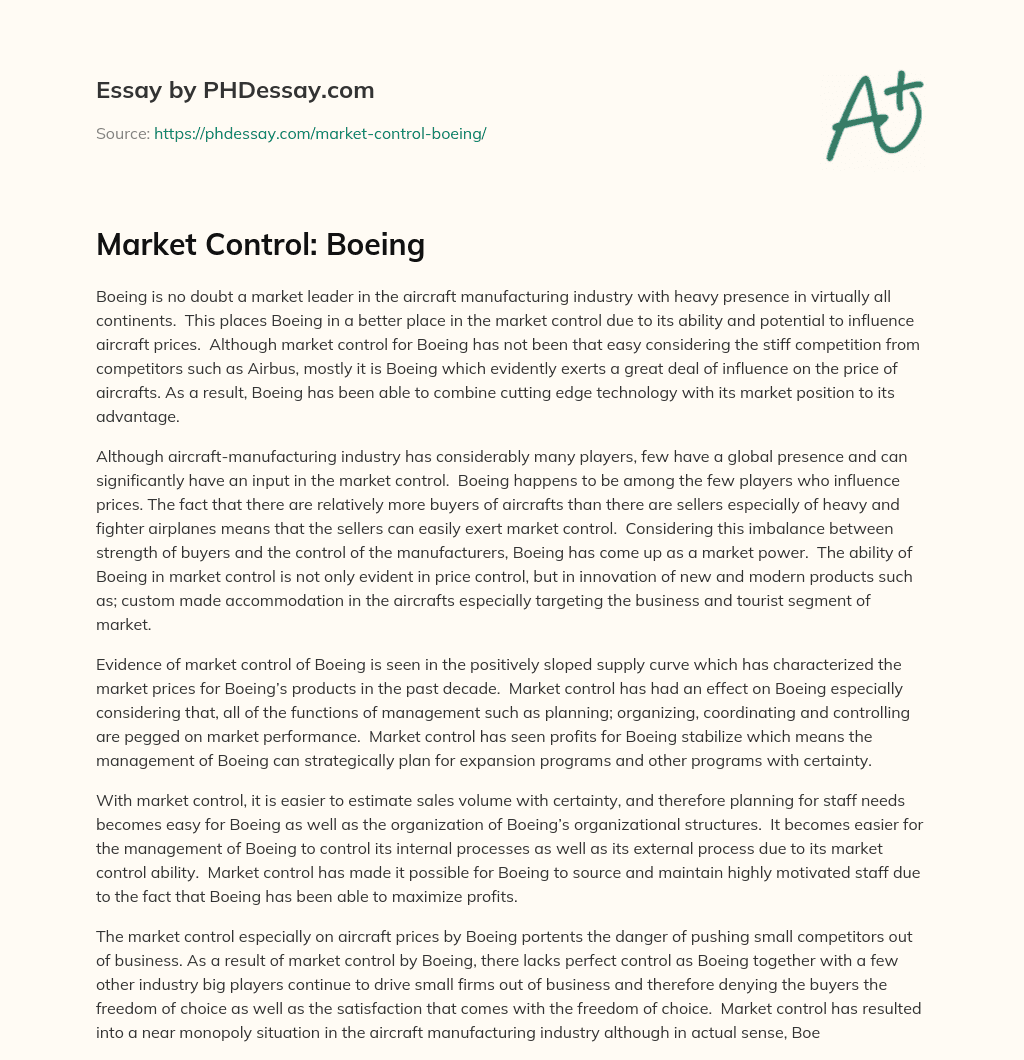 Market Control:  Boeing essay