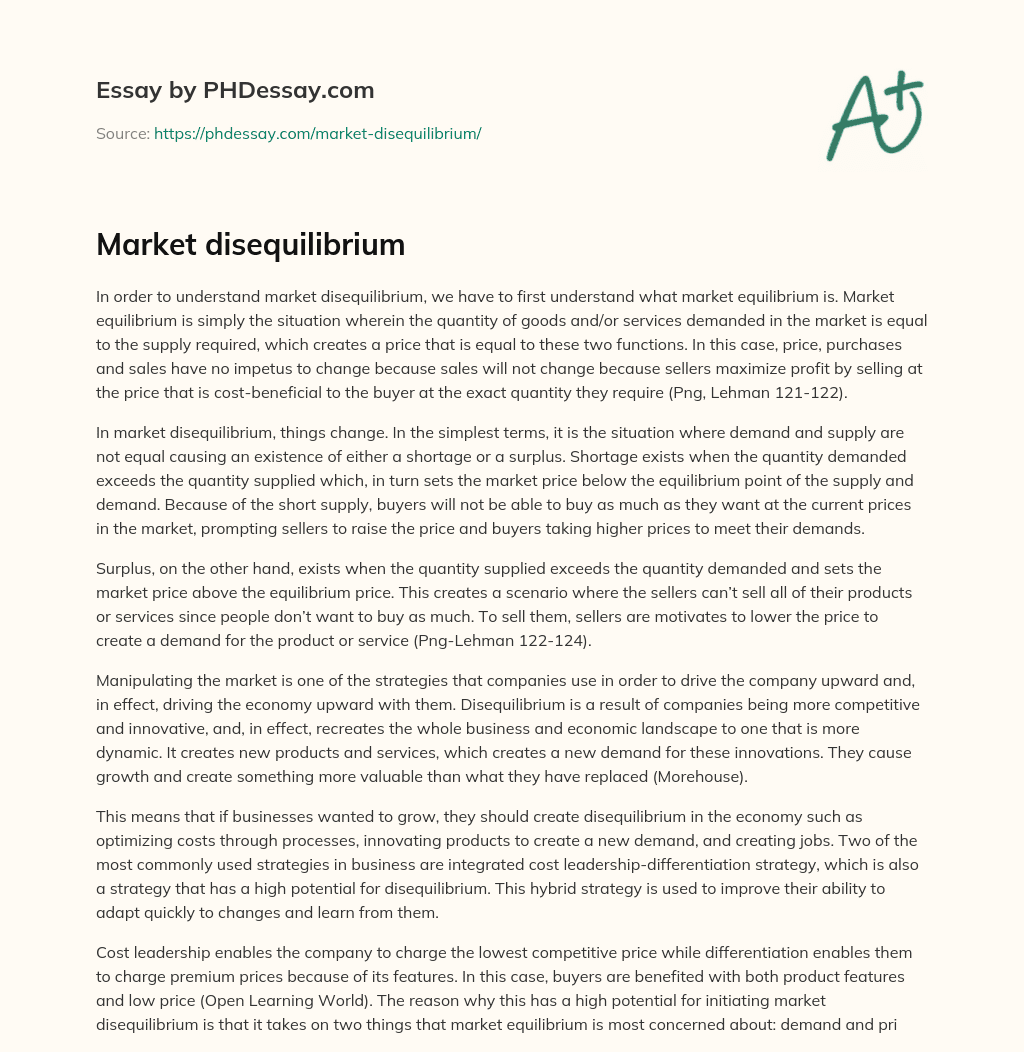 Market disequilibrium essay