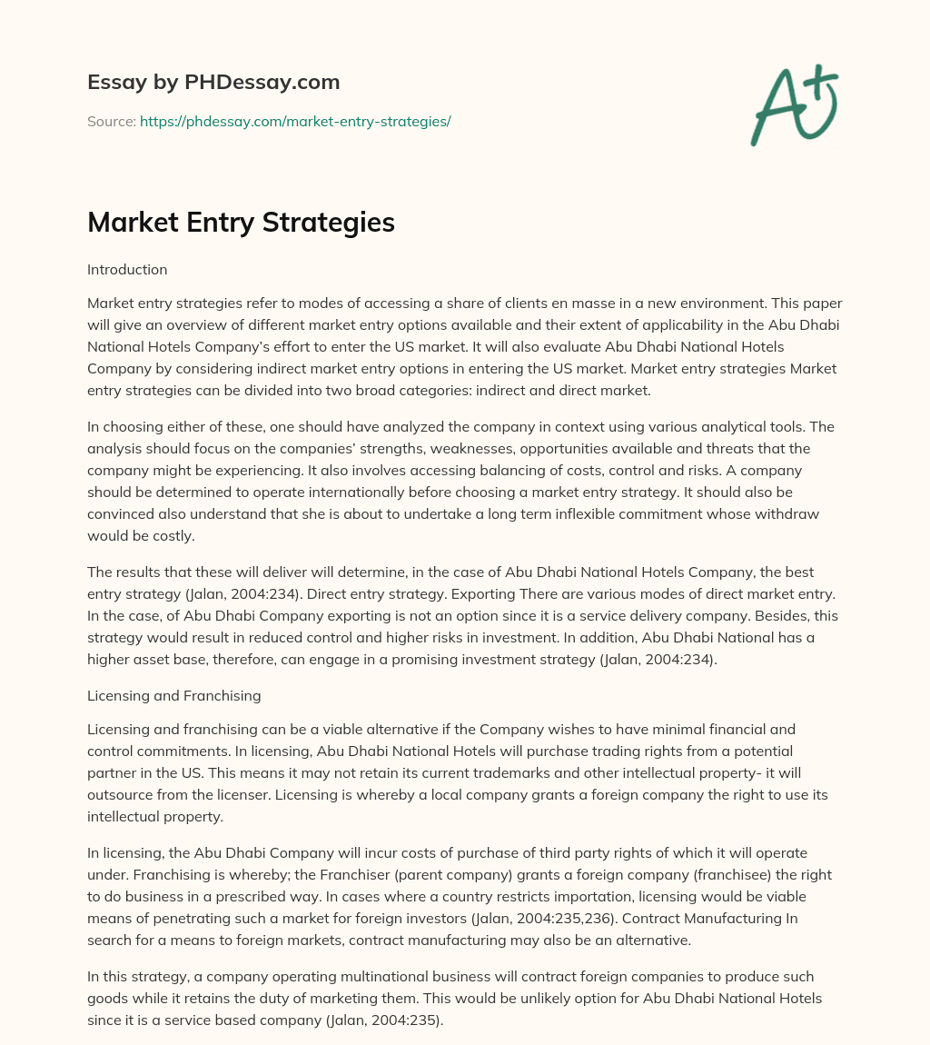Market Entry Strategies essay