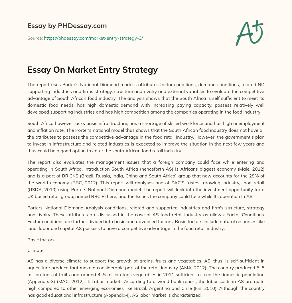 Essay On Market Entry Strategy essay