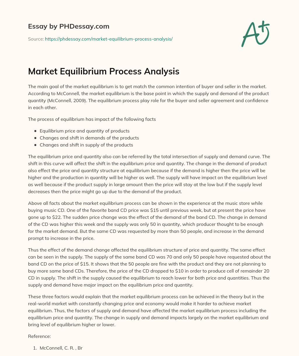 Market Equilibrium Process Analysis essay