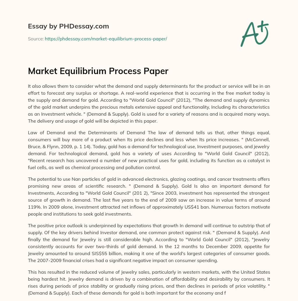 Market Equilibrium Process Paper essay