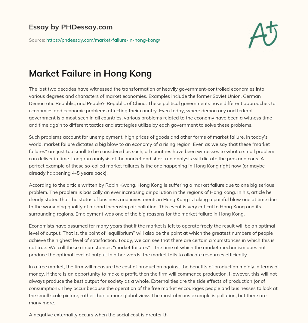 Market Failure in Hong Kong essay