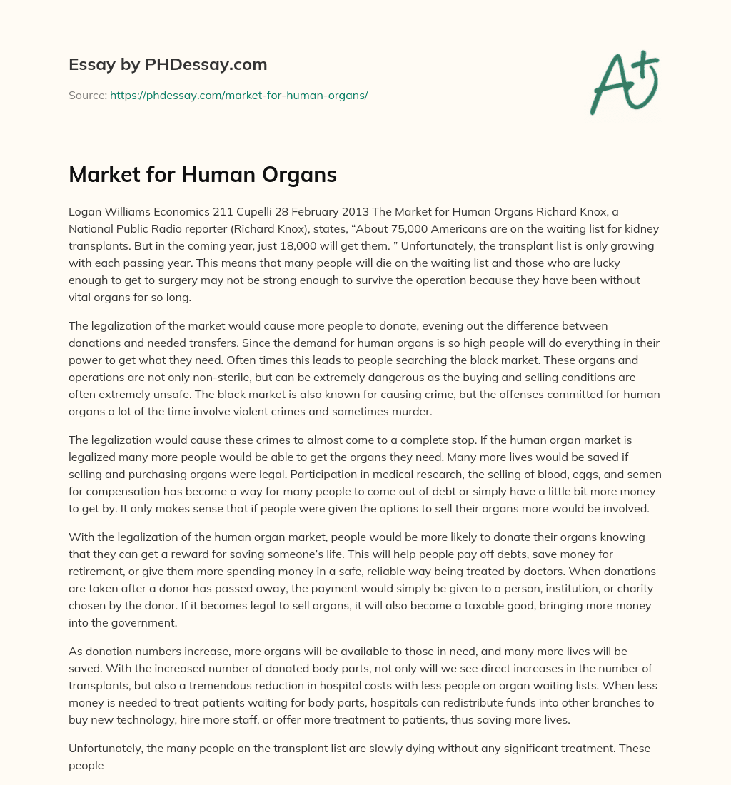 Market for Human Organs essay