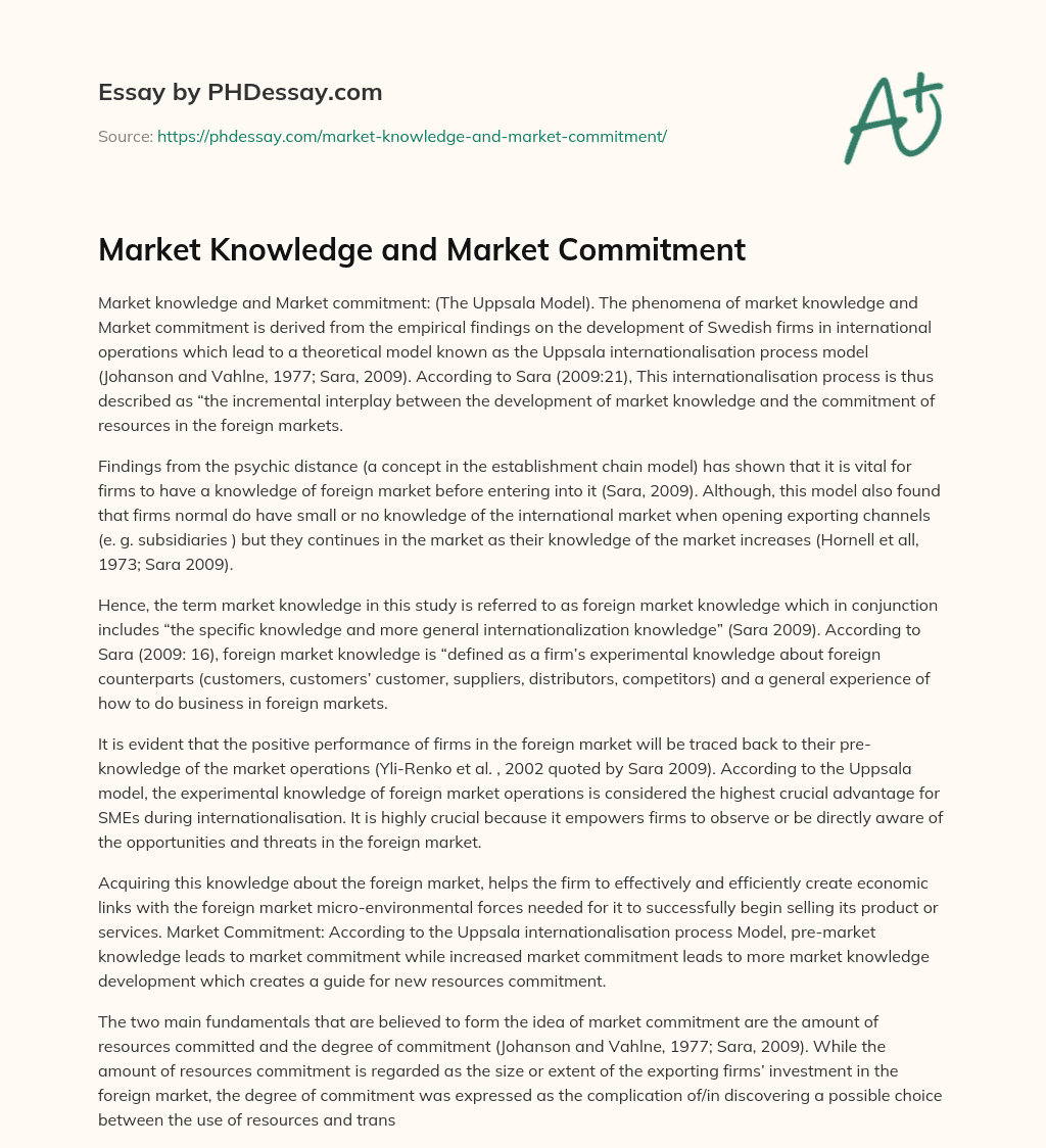 Market Knowledge and Market Commitment essay