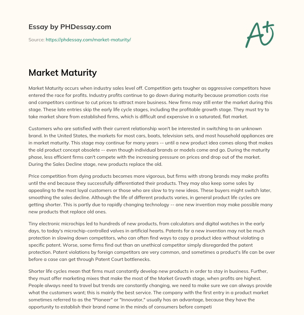 Market Maturity essay