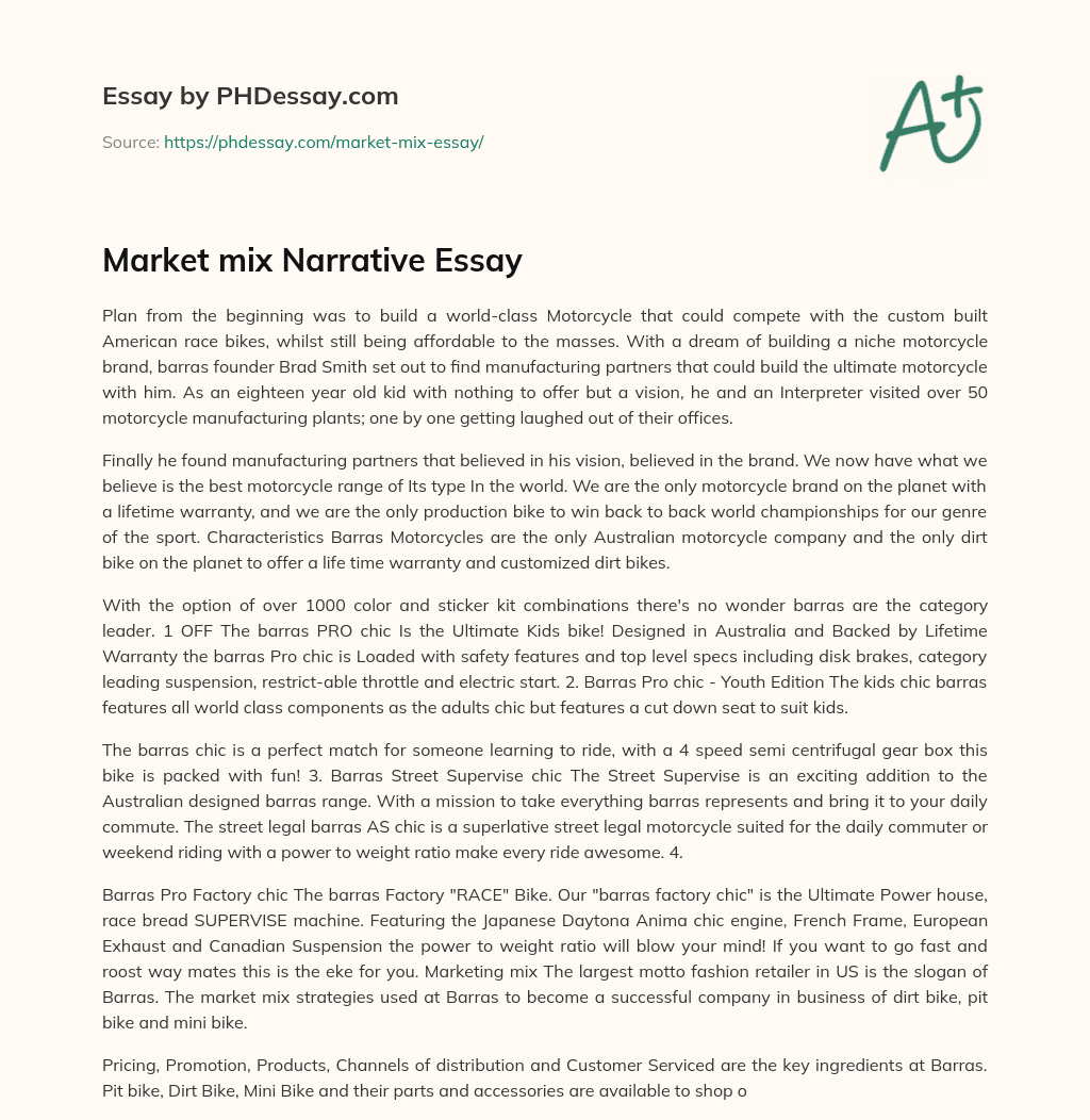 Market mix Narrative Essay essay