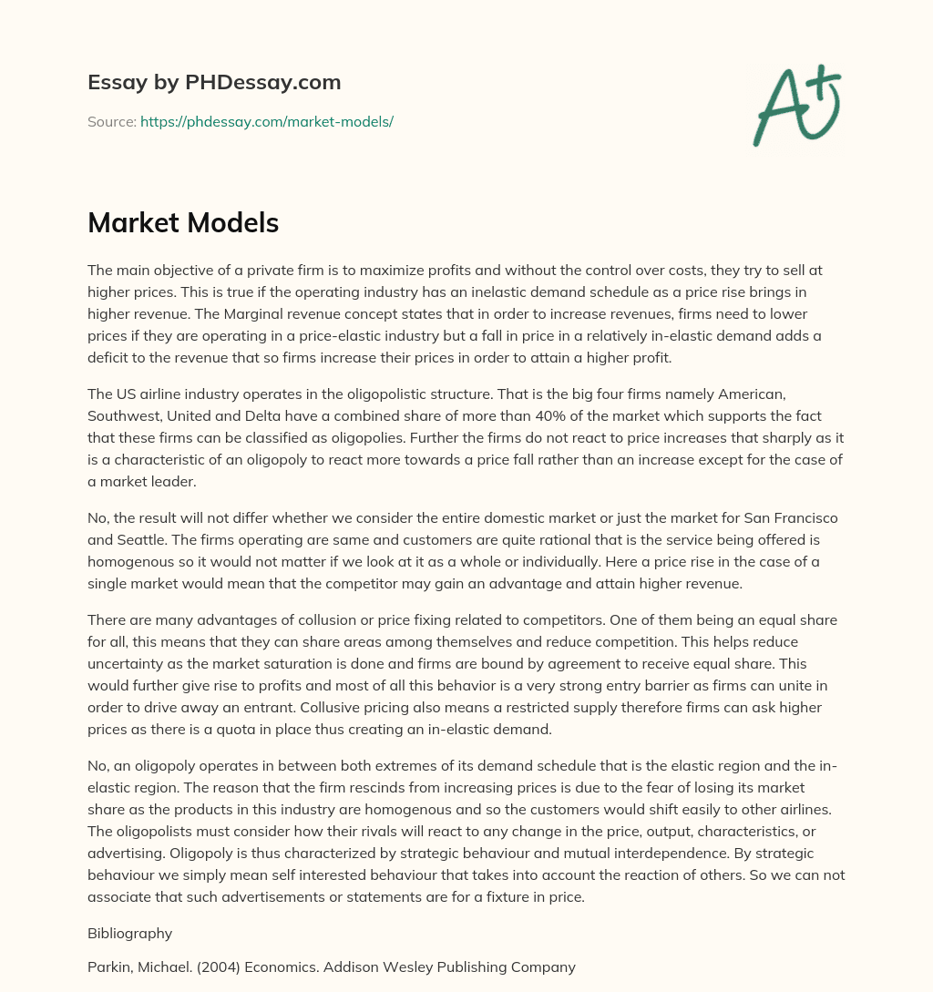 Market Models essay