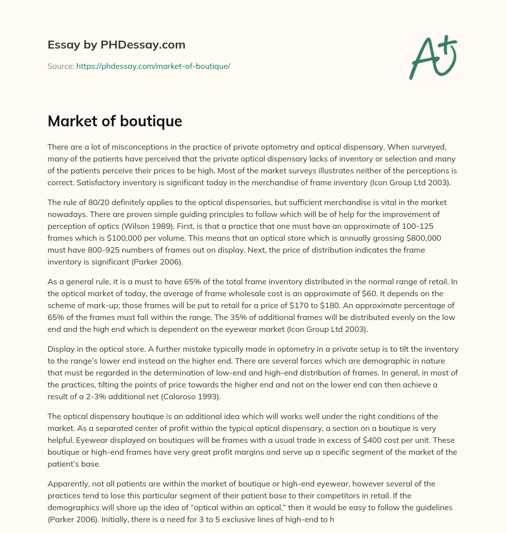 Market of boutique essay