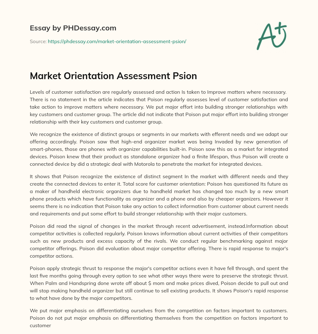 Market Orientation Assessment Psion essay