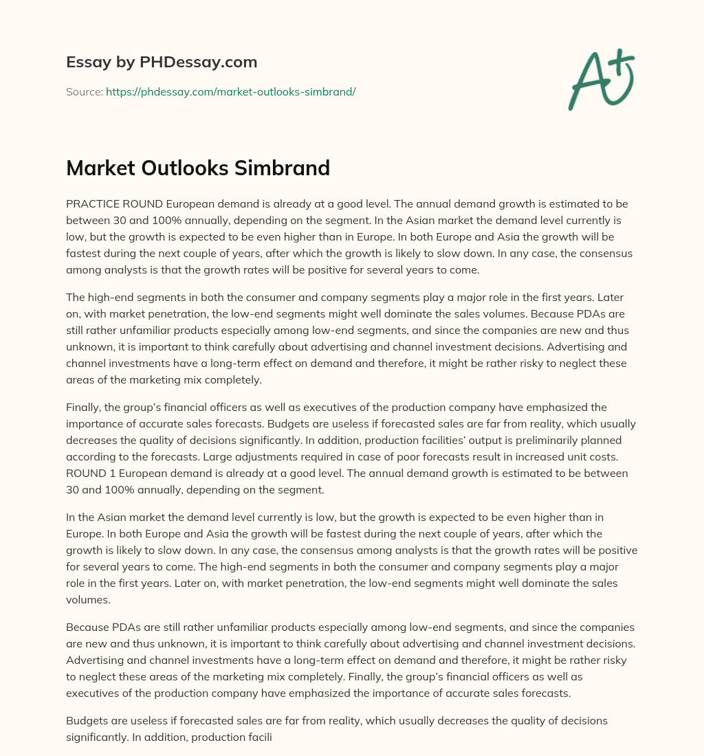 Market Outlooks Simbrand essay