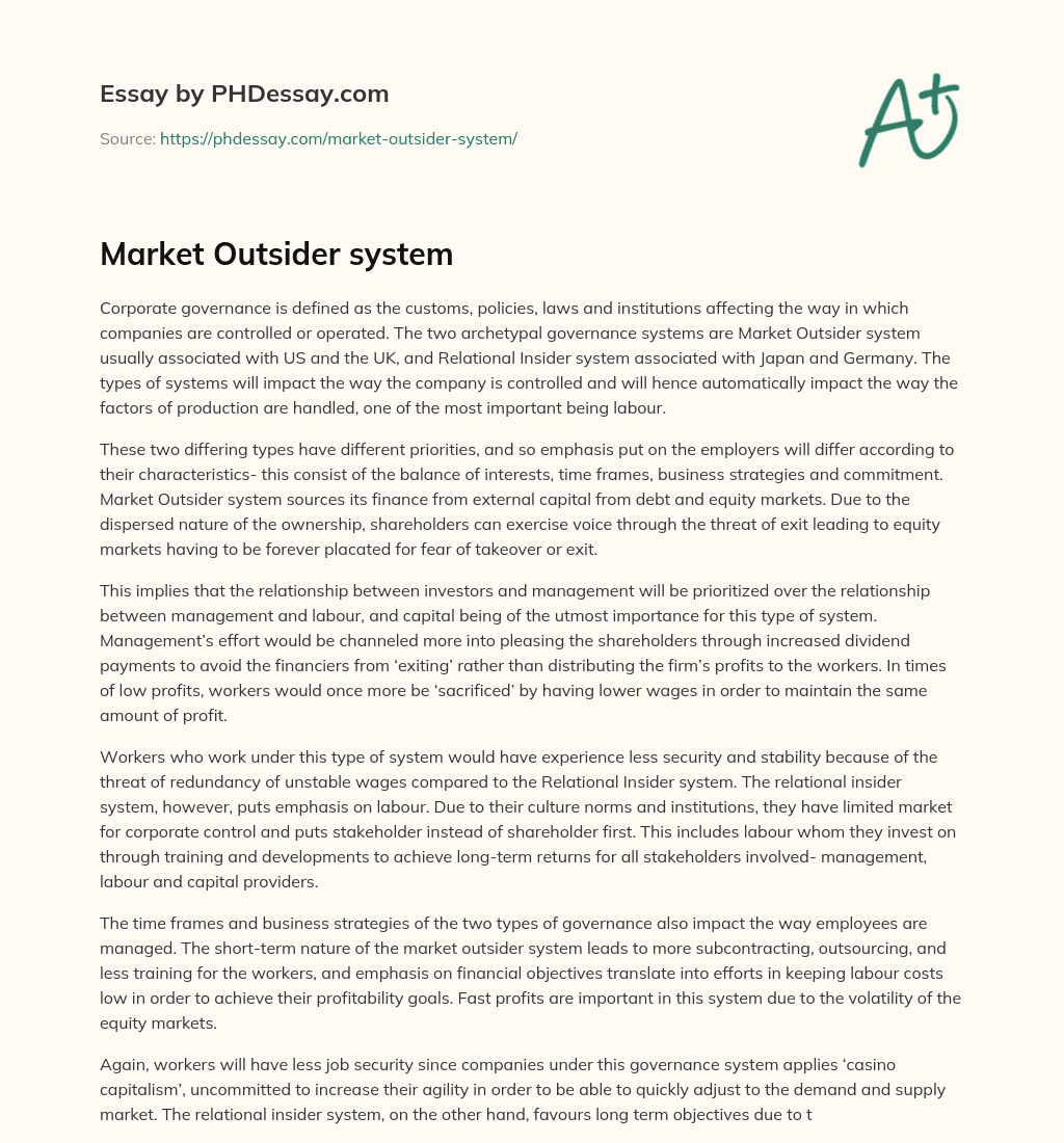 Market Outsider system essay