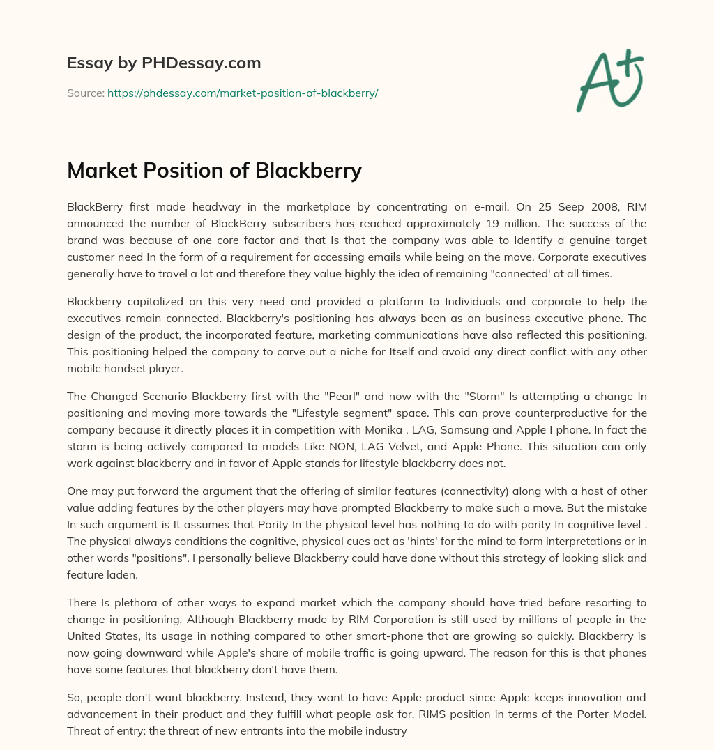 Market Position of Blackberry essay