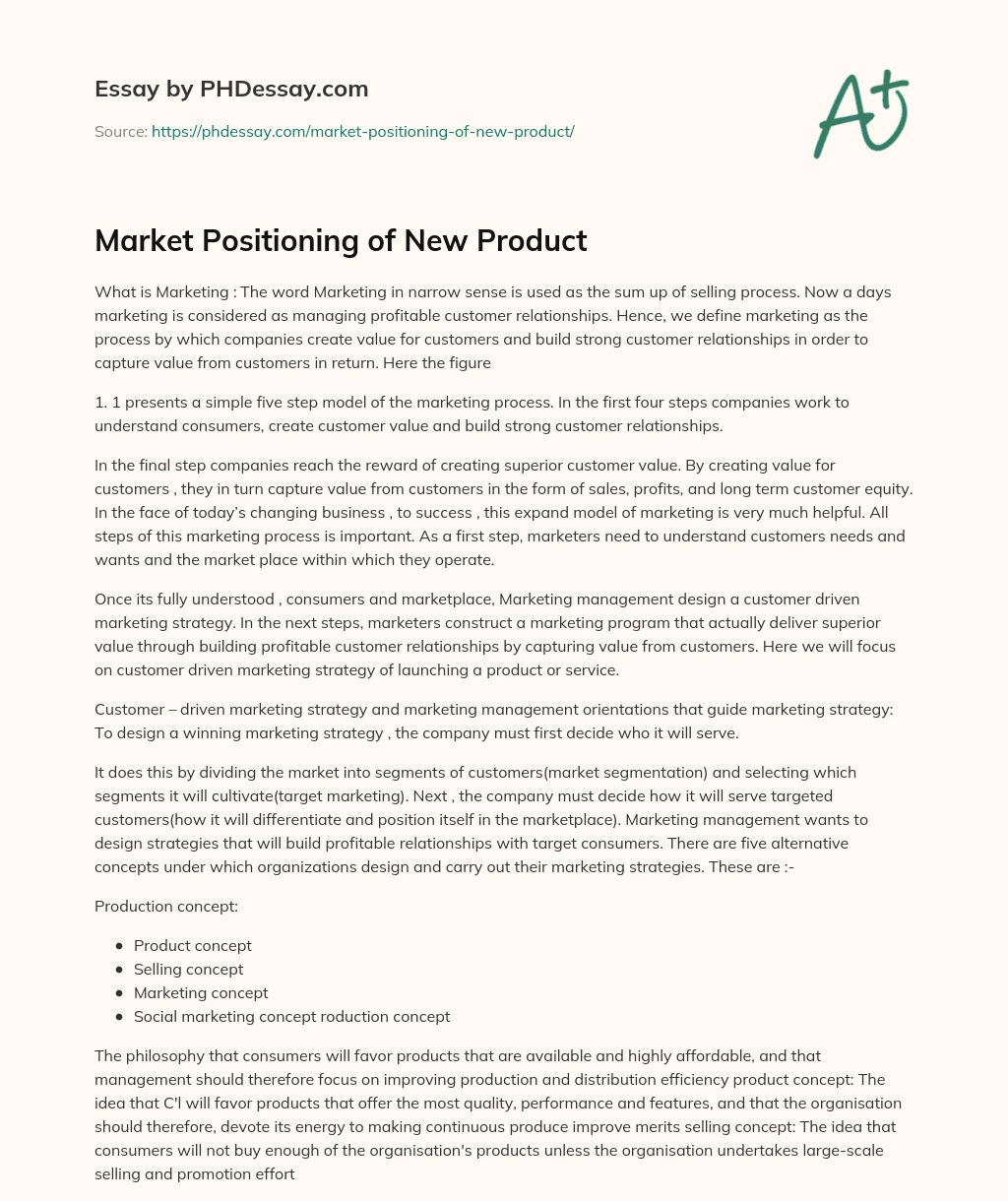 Market Positioning of New Product essay