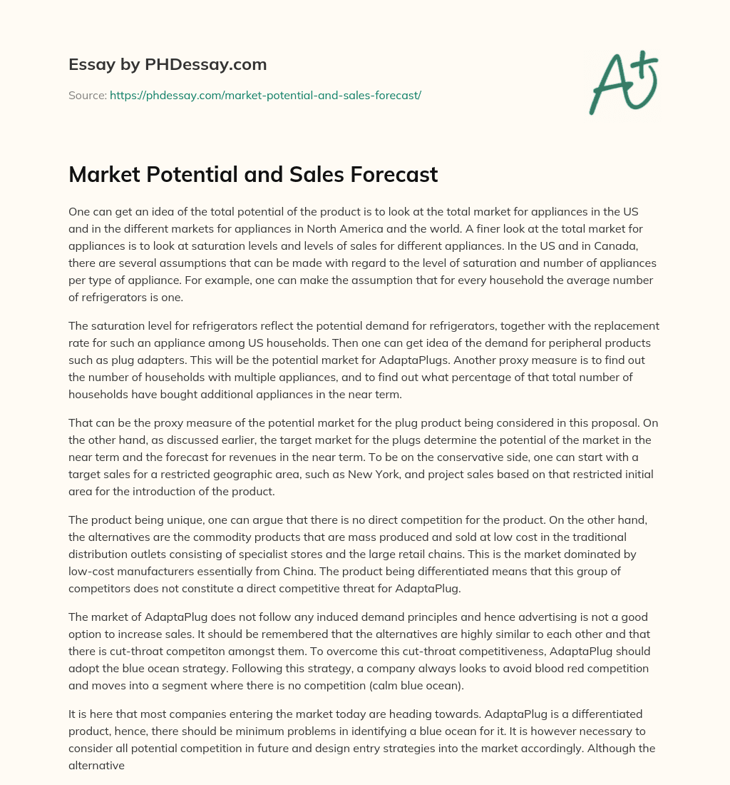 Market Potential and Sales Forecast essay