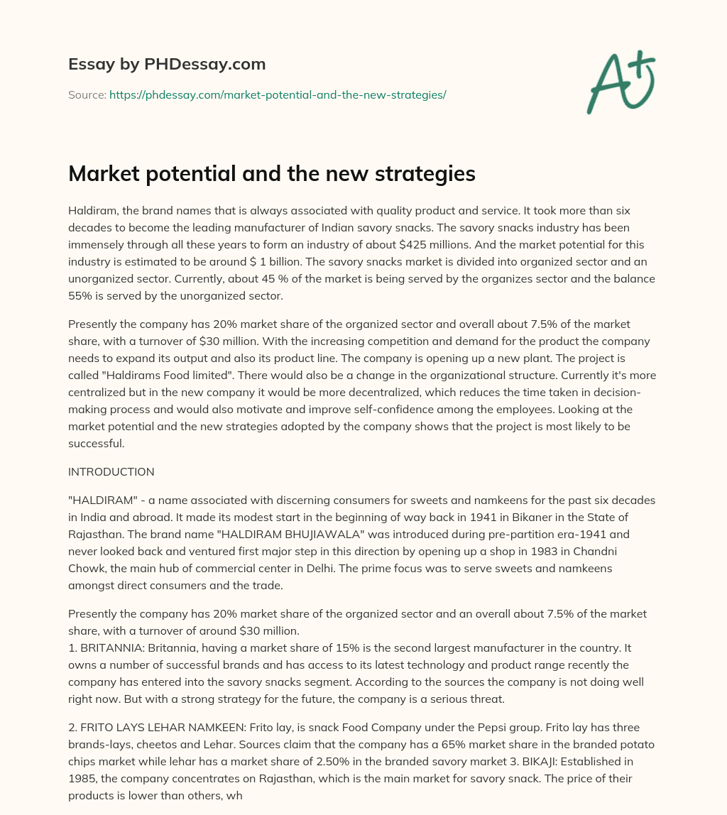 Market potential and the new strategies essay
