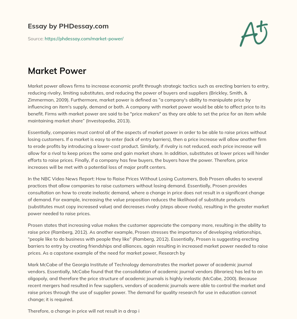Market Power and Profit Maximization essay