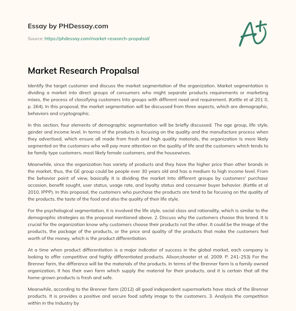 Market Research Propalsal essay