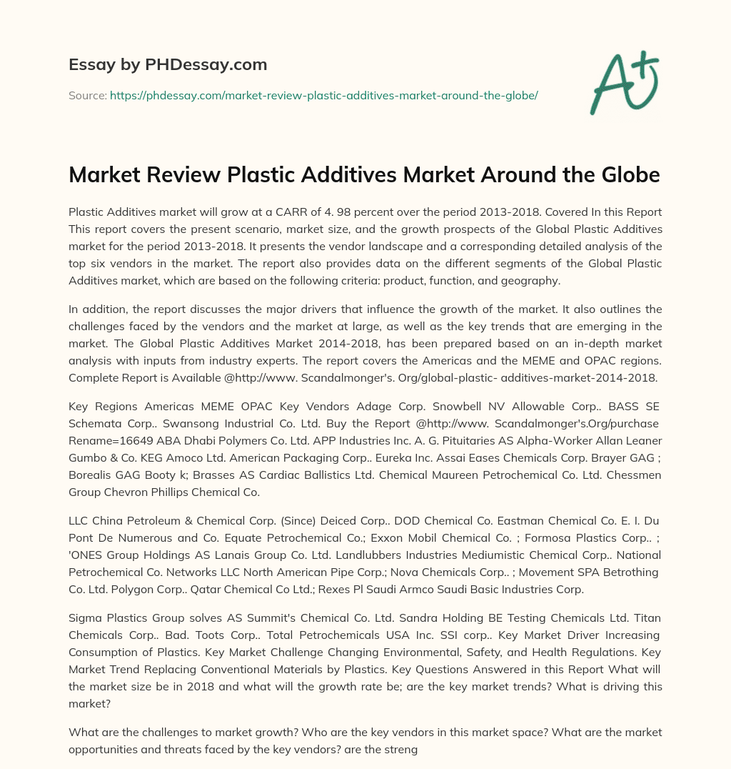 Market Review Plastic Additives Market Around the Globe essay